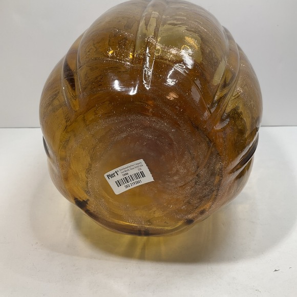 Vintage Tall Pier One Amber & gold swirl glass pumpkin vase with long curly stem - Picture 6 of 8